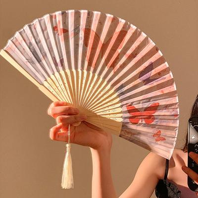 Chinese Folding Fan Bamboo Ink Wash Painting Hand Fans Traditional Oriental Fans Wedding Dance Hanfu Dress Props