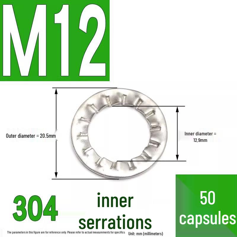 304 Stainless Steel External & Internal Tooth Lock Washer, Anti-Slip, Anti-Loosening, Size M6-M30