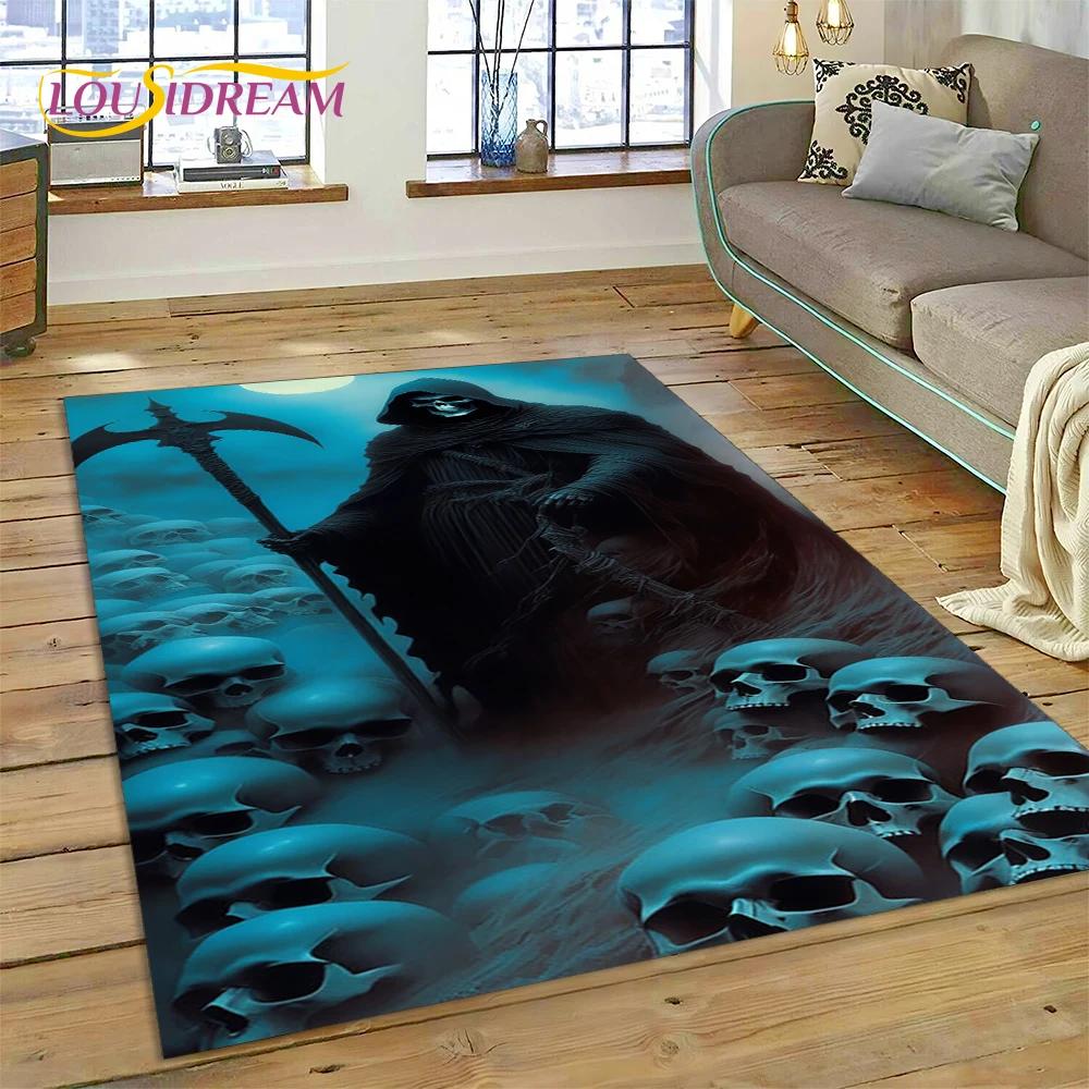 Alfombra de Estilo Gótico de Horror Personaje Calavera Fantasma Espíritu 27 para Dormitorio Sala de Estar Decoración de Sofá del Hogar, Alfombrilla de Suelo Decorativa para Niños