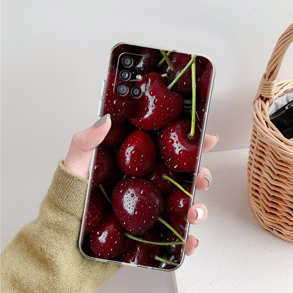Phone Case For Samsung A15 A13 A35 A55 A51 A71 A41 A31 A21S A03S A05 A17 A23 A25 A33 A53 A73 5G A07 4G Clear Cover Red Cherry