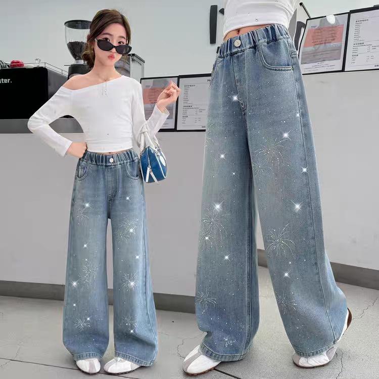 Girls' Rhinestone Straight-Leg Slim Fit Jeans - Spring 2026 Collection for Middle and Big Kids