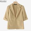 ZANZEA Women Casual Suit Collar Loose Half Sleeve Cardigan Blouse