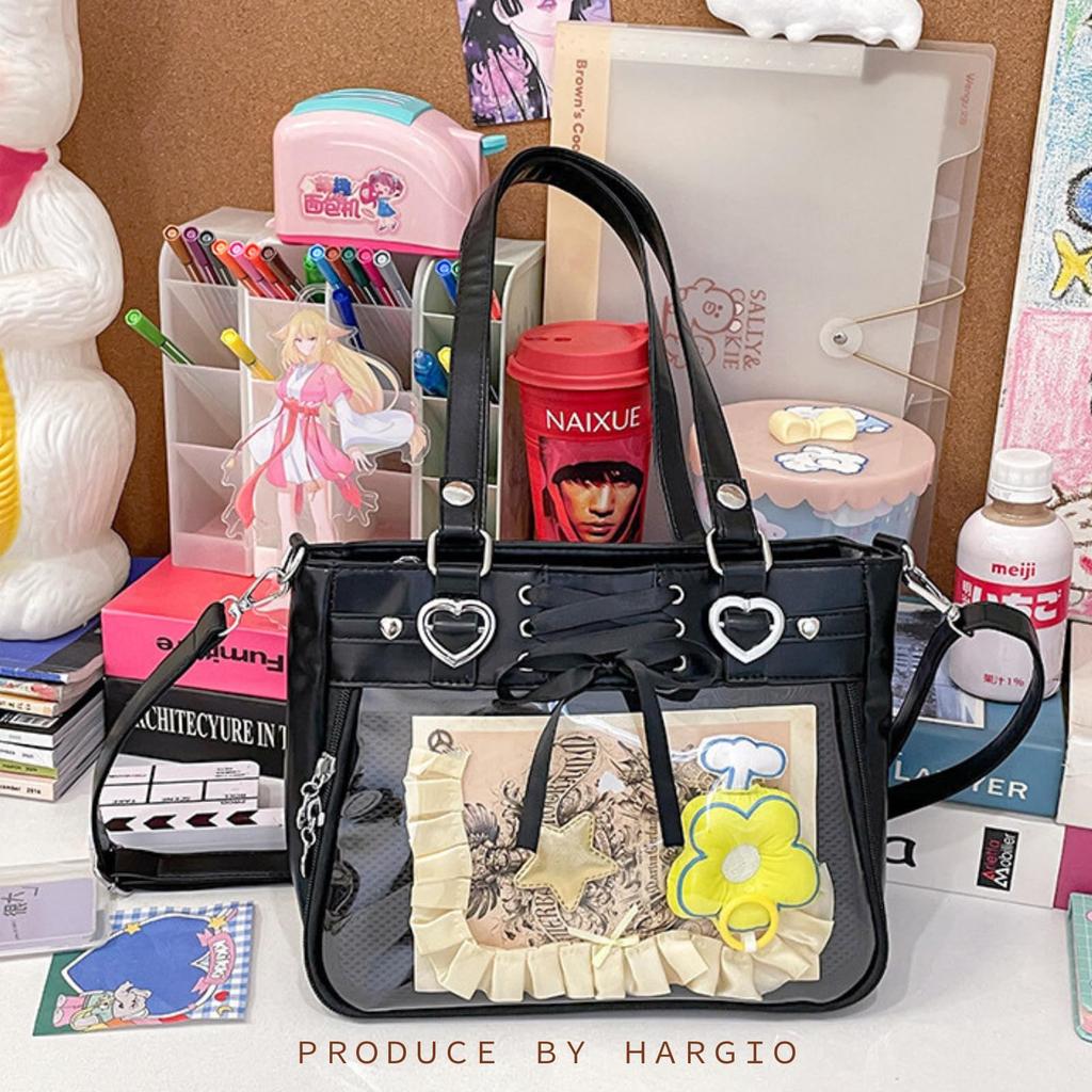 Harujio Ita Bag, Cute ToteShoulder Bag, Heart Lace-Up Design, Premium Ita Bag, Mini, Small, Perfect for Idol Activities, Sheets, Plush Toys, Ribbon,