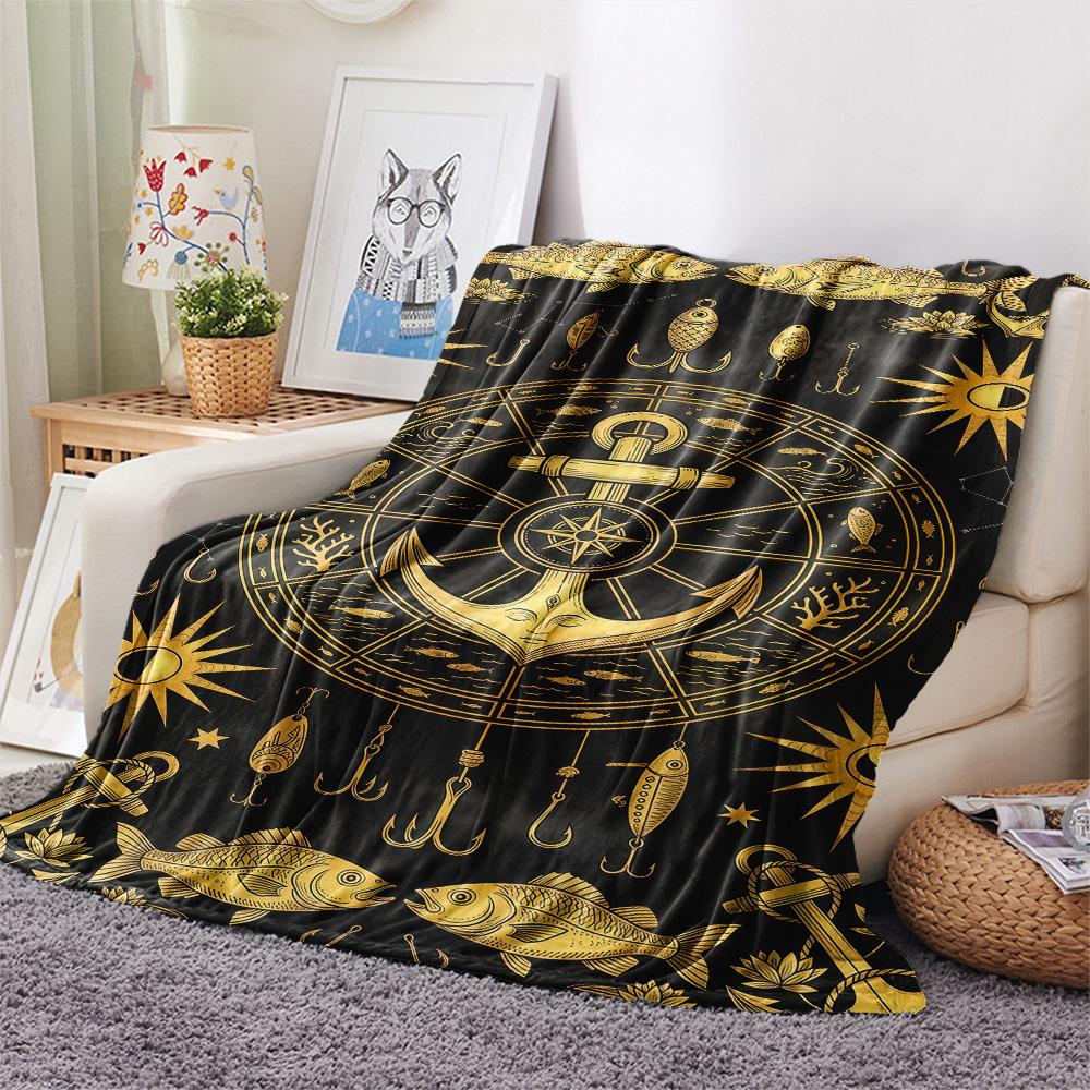 1PC Fish hook  Print FlAannel Blanket, High quality Comfortable for All Seasons, Home Decor, Warmth and Comfort