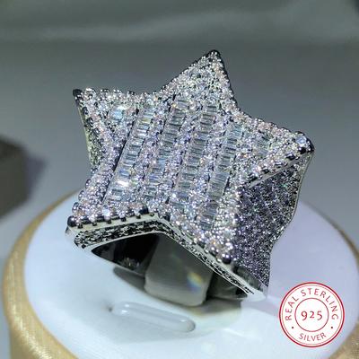 Silver Luxury Star Diamond Rings For Man/women Solid White /Yellow Gold Rings Shine Hiphop Jewlery Gifts