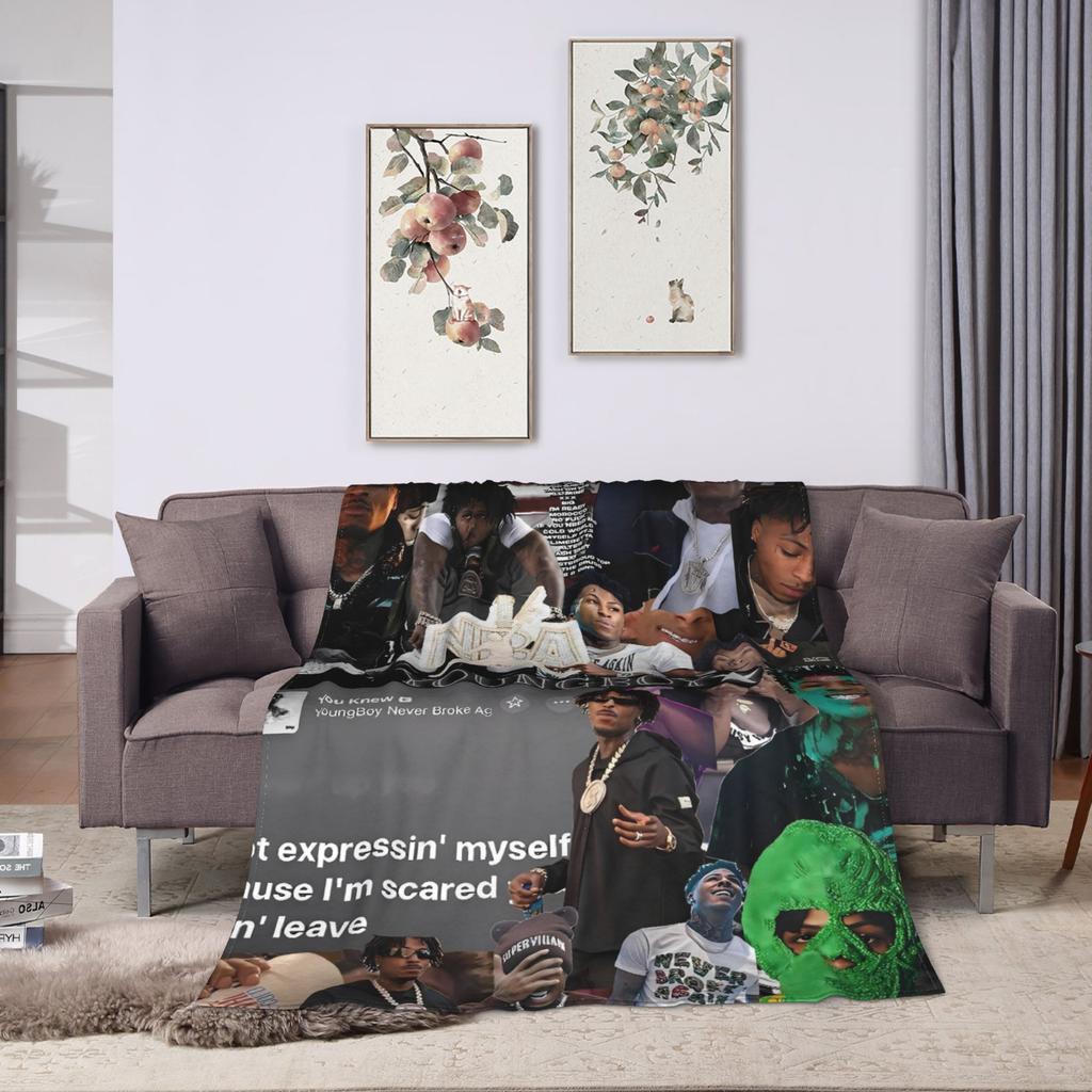 YoungBoy Never Broke Again Decken Super Weiche Plüschdecke für Wohnzimmer Flugzeugreisen Flanell Tagesdecke Bettbezug