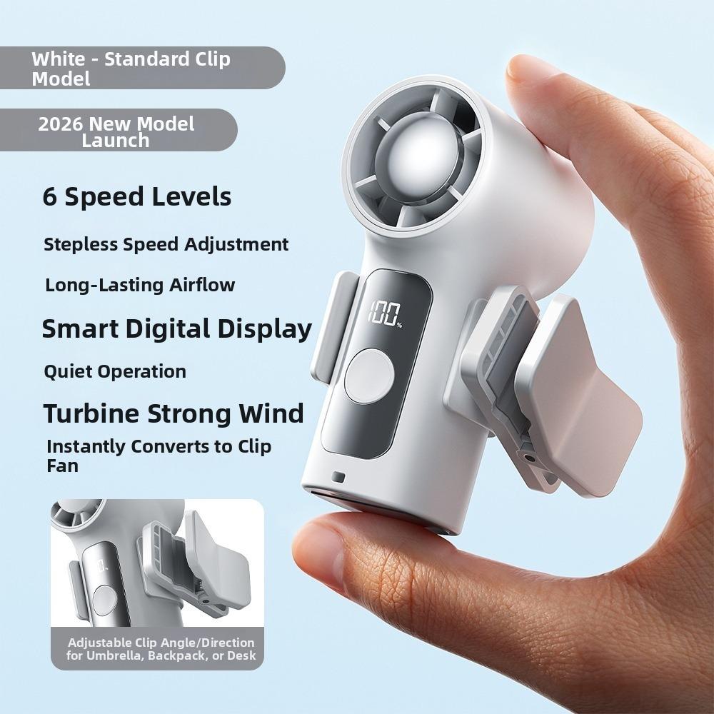 Dual Mode Mini Portable Handheld Clip Fan 6 Speeds LED Display Portable Clip On Fan 360° Detachable Clamp Digital Display белый