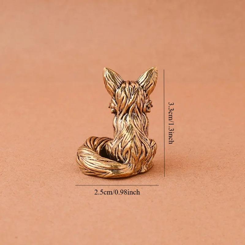 Brass Fox Statue Cute Fox Miniature Figurines Desk Decorations Accessories Copper Animal Sculpture Home Decor Crafts