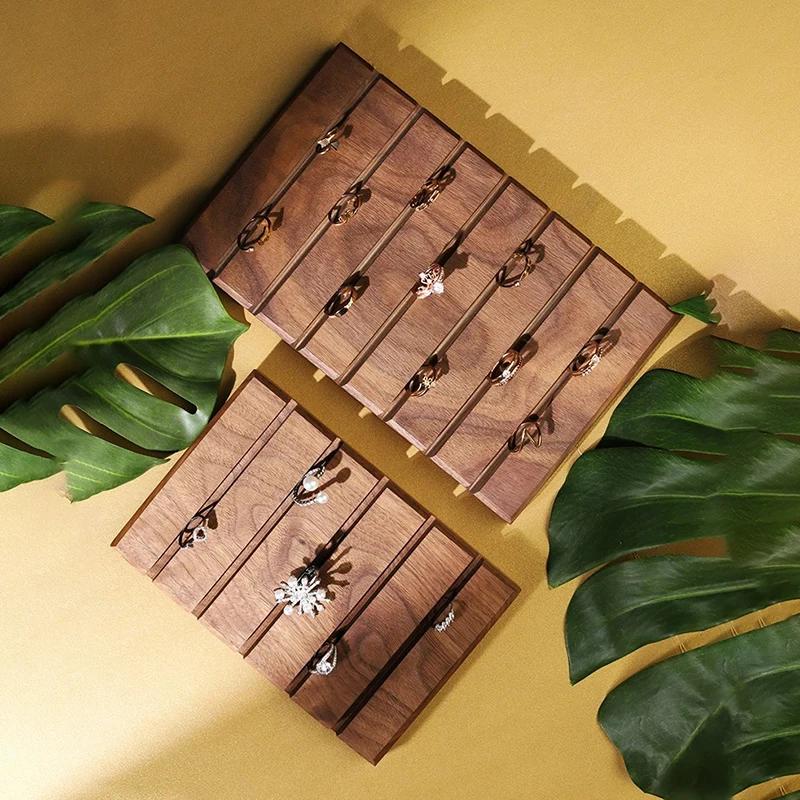 Simple Walnut Vintage Jewelry Ring Showcase Stand Creative High-end Light Luxury Jewelry Display Tray Storage Jeweler Counter  Ornaments Accessory