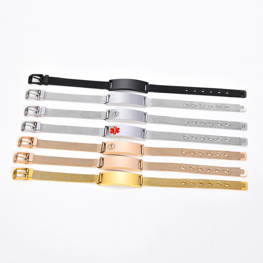 Personalized ID Bracelet for Women Men, Adjustable Chain Link, Milanese Watch Strap Stainless Steel Gold Plated