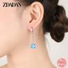 925 Sterling Silver Blue Crystal Long Drop Earrings for Women Fashion Wedding Jewelry Gifts