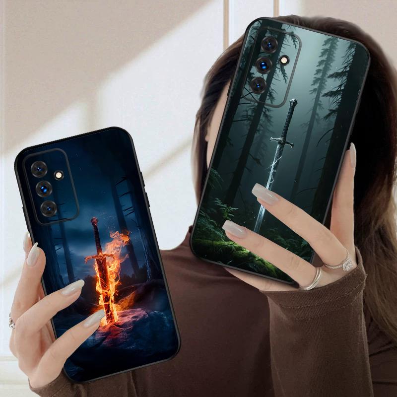 Ein Schwert mit Feuer Für Samsung S20FE S 21 22 23 FE 24 Plus 25 Ultra Galaxy M23 32 34 35 52 53 54 55 5G Silikon Weiche Handyhülle