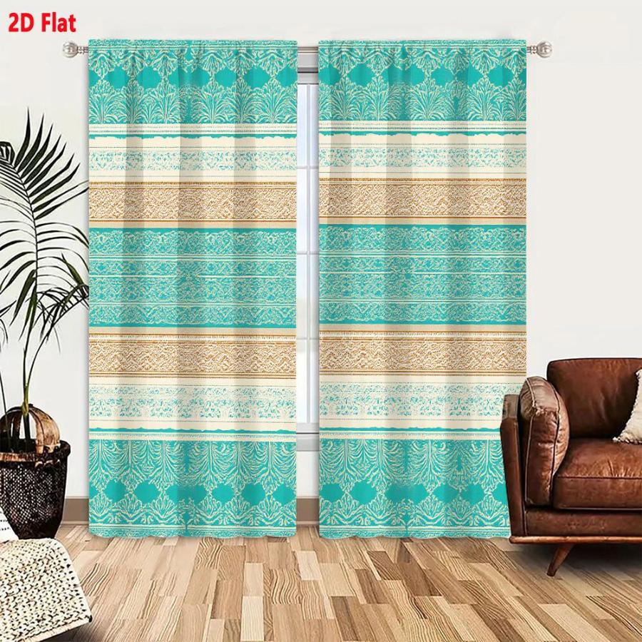 2PCS Digital Printed Curtains, Green Pine Bohemian Forest Rustic Cabin, Modern Home Decor Style for Living Room Bedroom Decor