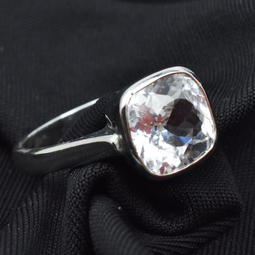 Natural White Sapphire Square Cushion Cut Silver Ring 22.60 Ct certified AR-3135-Sa