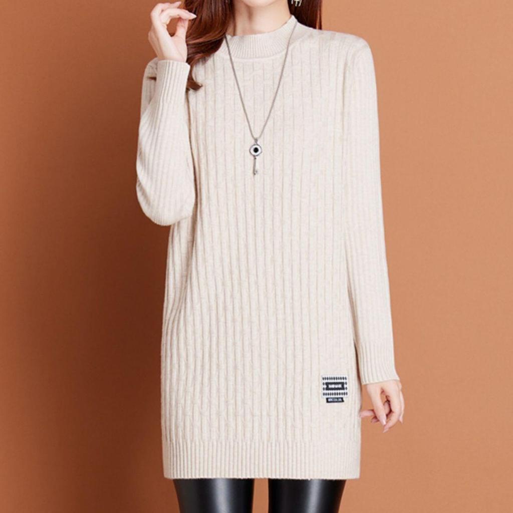 Mid-Length Knit Sweater Dress - Stylish Plus Size for Autumn/Winter