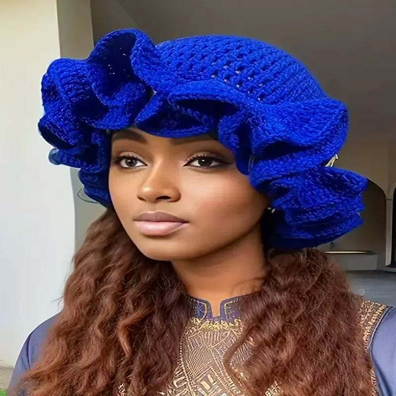 Colorful Crochet Ruffle Bucket Hat Warm Stretch Knit Hat  Year Celebration Women's Fashion Handmade Beanie Hat Tool Tentacle