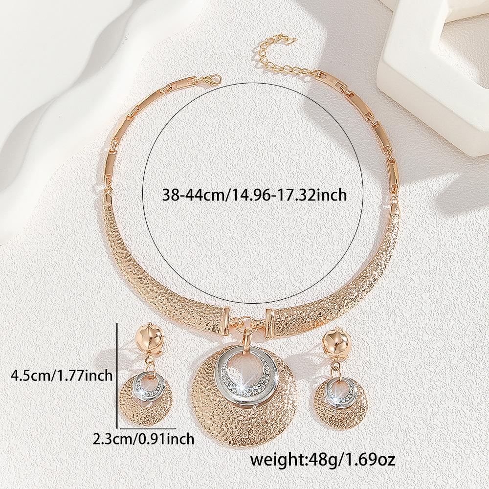 Fashion Necklace Earrings for Women Ladies Gold Zinc Alloy Inlaid with White Rhinestones Jewelry