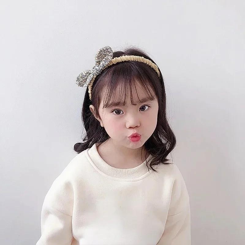 Retro Flowers Print Kids Hairband Bowknot Headband Cloth Rabbit Ears Women Girls Accessories Head Hoop Hair Clips for Women