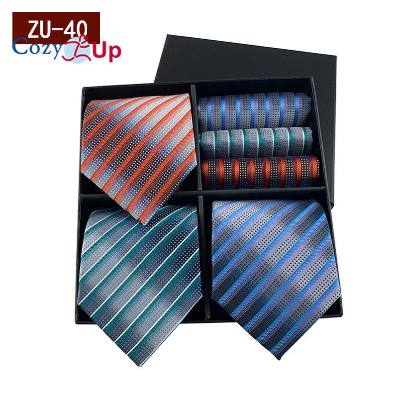 3pcs Necktie+3 Pcs Square Scarf  Men Two-piece Tie Set Wave Point A Tie Cufflinks Business Fashion Handkerchief Paisley