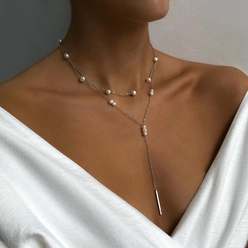 Geometric Pearl Pendant Necklace Elegant Chic Gift For Women