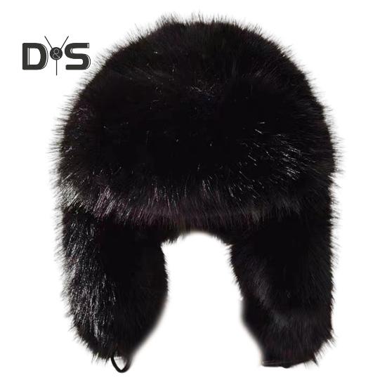 

Плюшевая шапка Lei Feng, однотонная женская зимняя шапка, термошапка из искусственного меха лисы с длинной защитой ушей чёрный