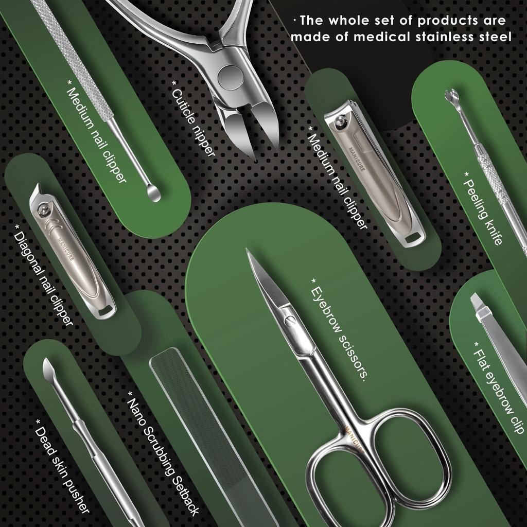9Pcs Manicure Sets Pedicure Kits Stainless Steel Nail Clipper Personal Care Tools with PU Leather Case