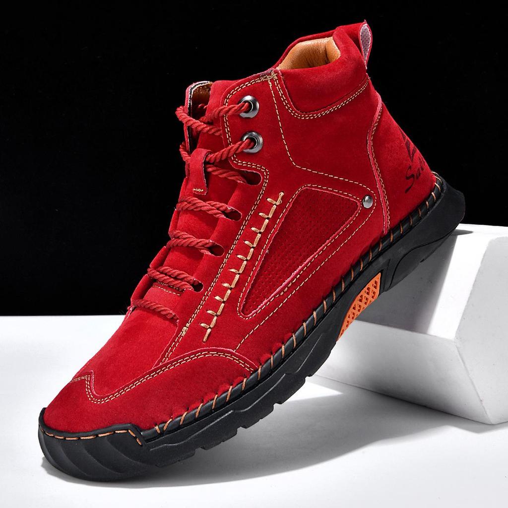 Men's High-Top Martin Boots: Large Size Leather, Handmade Stitching for Autumn/Winter