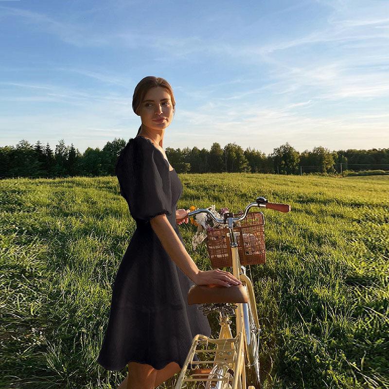 Abiti casual con gonna slim a vita alta a maniche corte con collo quadrato alla moda da donna