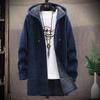 Autumn and Winter Plus Size Men's Thickened Padded Hooded Medium-length Loose Jacket Casual Comfortable Knitted Cardigan Outerwear