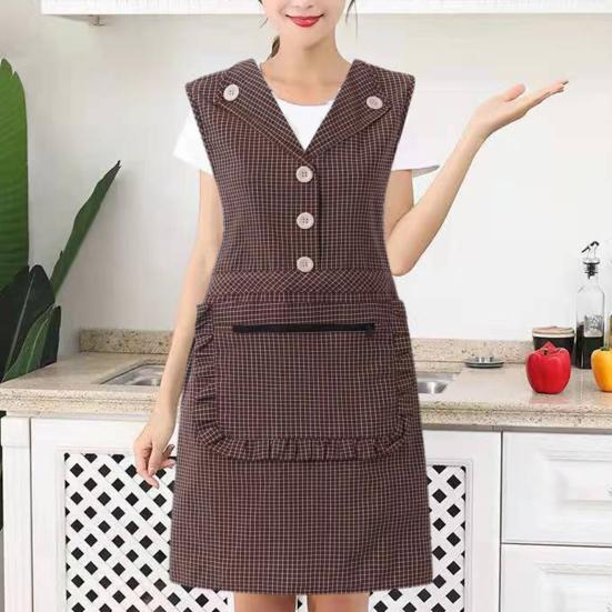 Practical Oil-proof Stain-proof Lace Up Design 5 Button Apron Waistcoat Cooking Workwear Daily Use