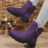 Women's Vintage Plush Fleece-Lined Winter Boots - Deep Purple Round-Toe Mid-Calf Boots