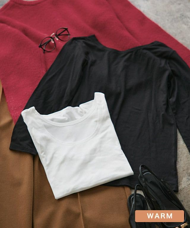 Pierrot Warm Shea Lightly Brushed Heat Ballet Size MD2 Women's Butter-Processed Innerwear, Protection, Neck, Off-White, M,