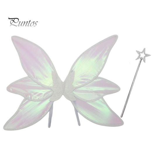 1 sett Fairy Wings Fargerikt garn Vakre alveprinsessevinger med stjernepinne til julefotograferingsfester Rekvisitter