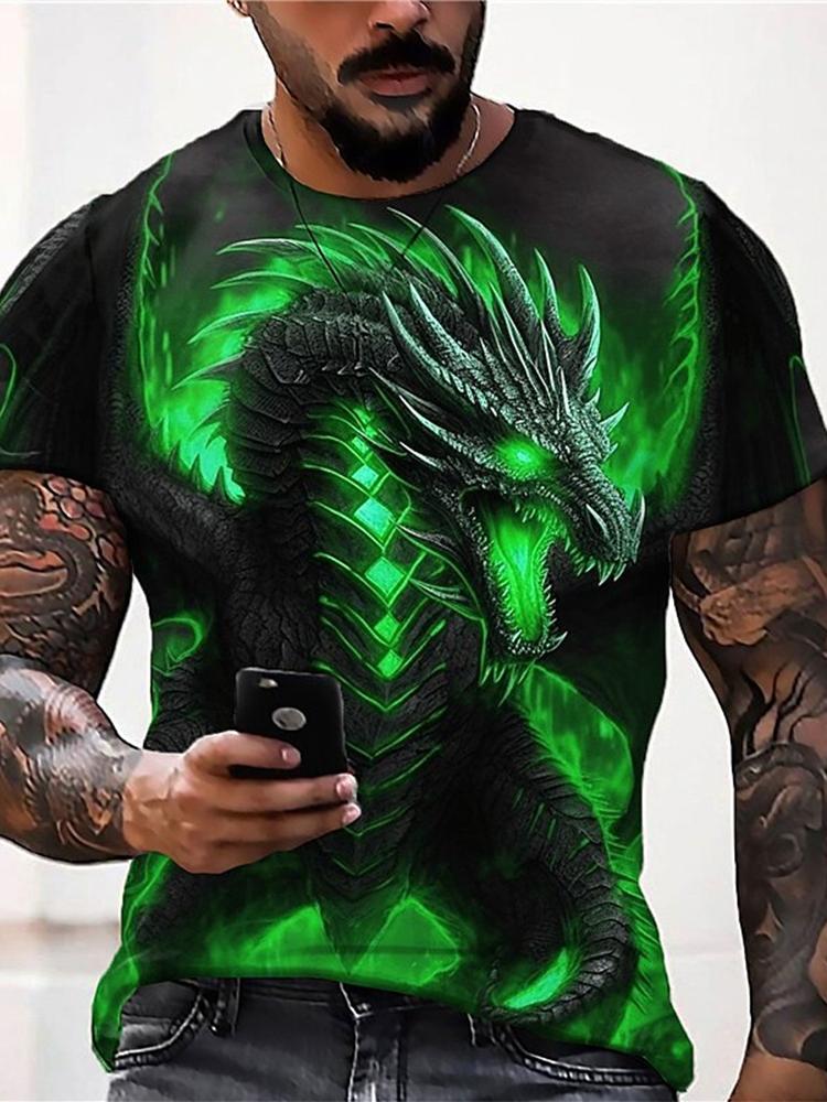 Summer Street Style Fashion Men's T-shirt Urban Everyday Casual Short-sleeved Top 3D Dragon Print Men's Outdoor T-shirt