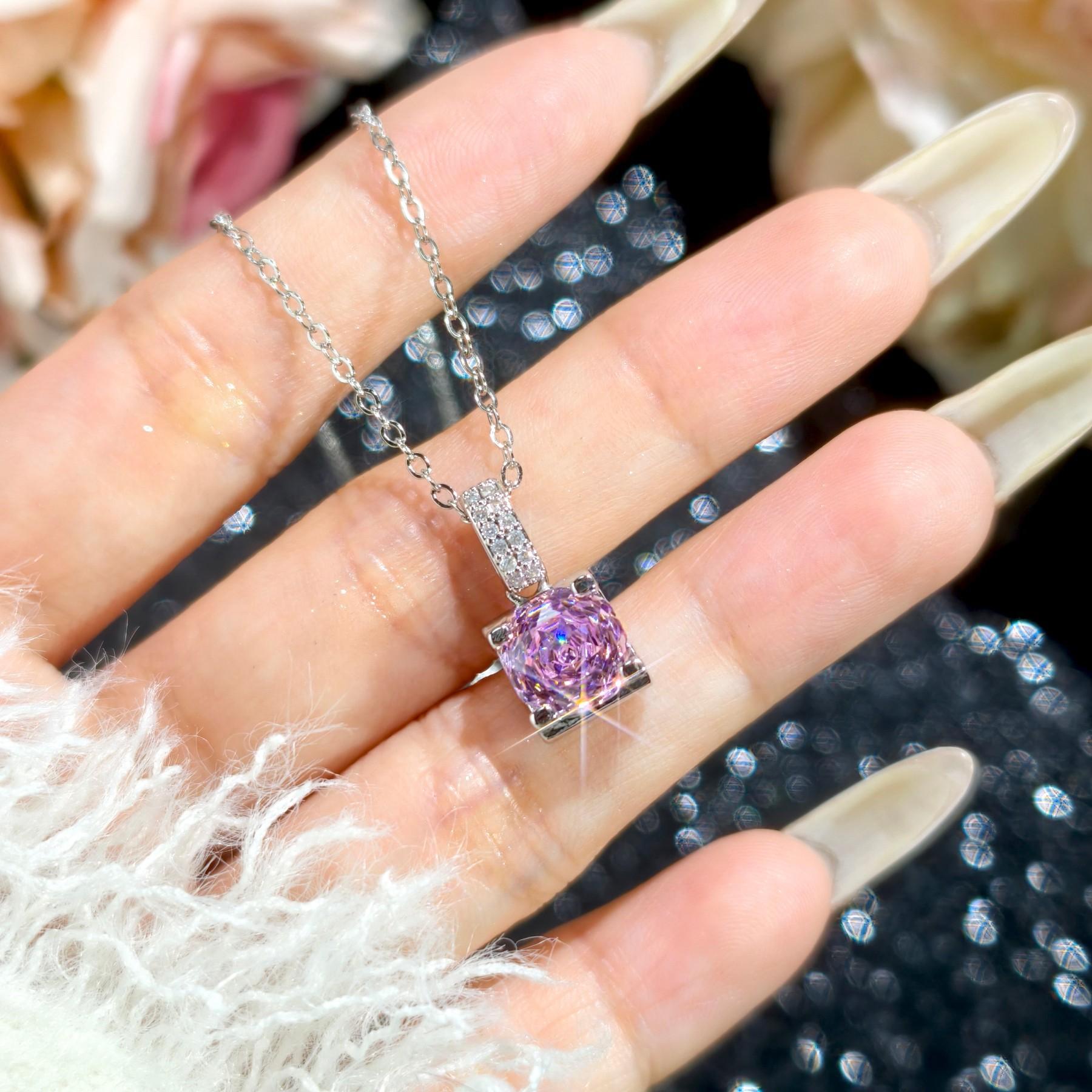 2026 Rose Cut Pink Zirconium Octagon Flash Diamond Necklace Pendant Open Ring Stud Earrings Bracelet