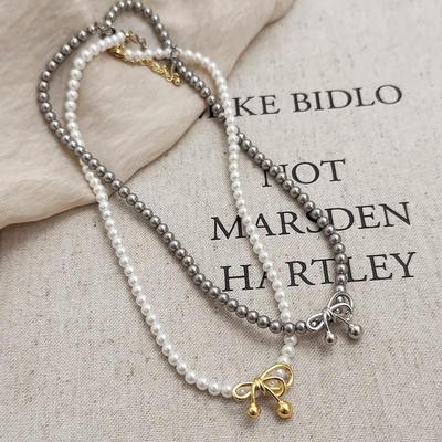 Women's 2-color French Pearl Ribbon Necklace