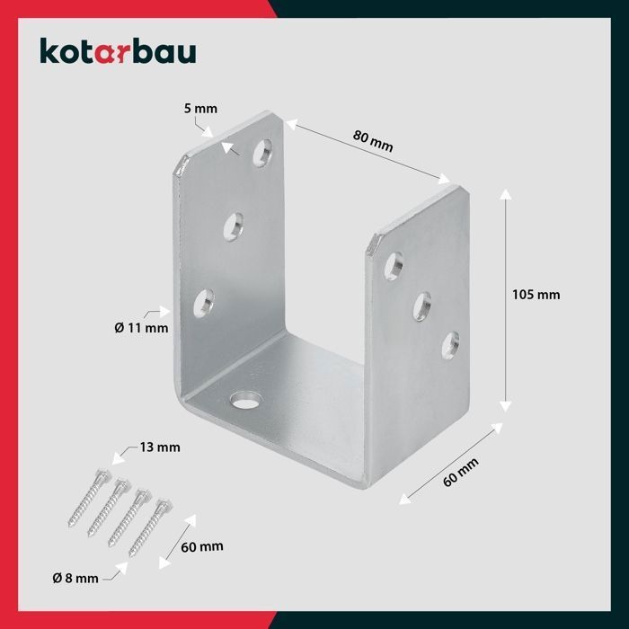 KOTARBAU® Base De Poteau U À Visser 80 Mm Argent Galvanisé À Chaud La Solution Excellente Pour Relier Différents Éléments
