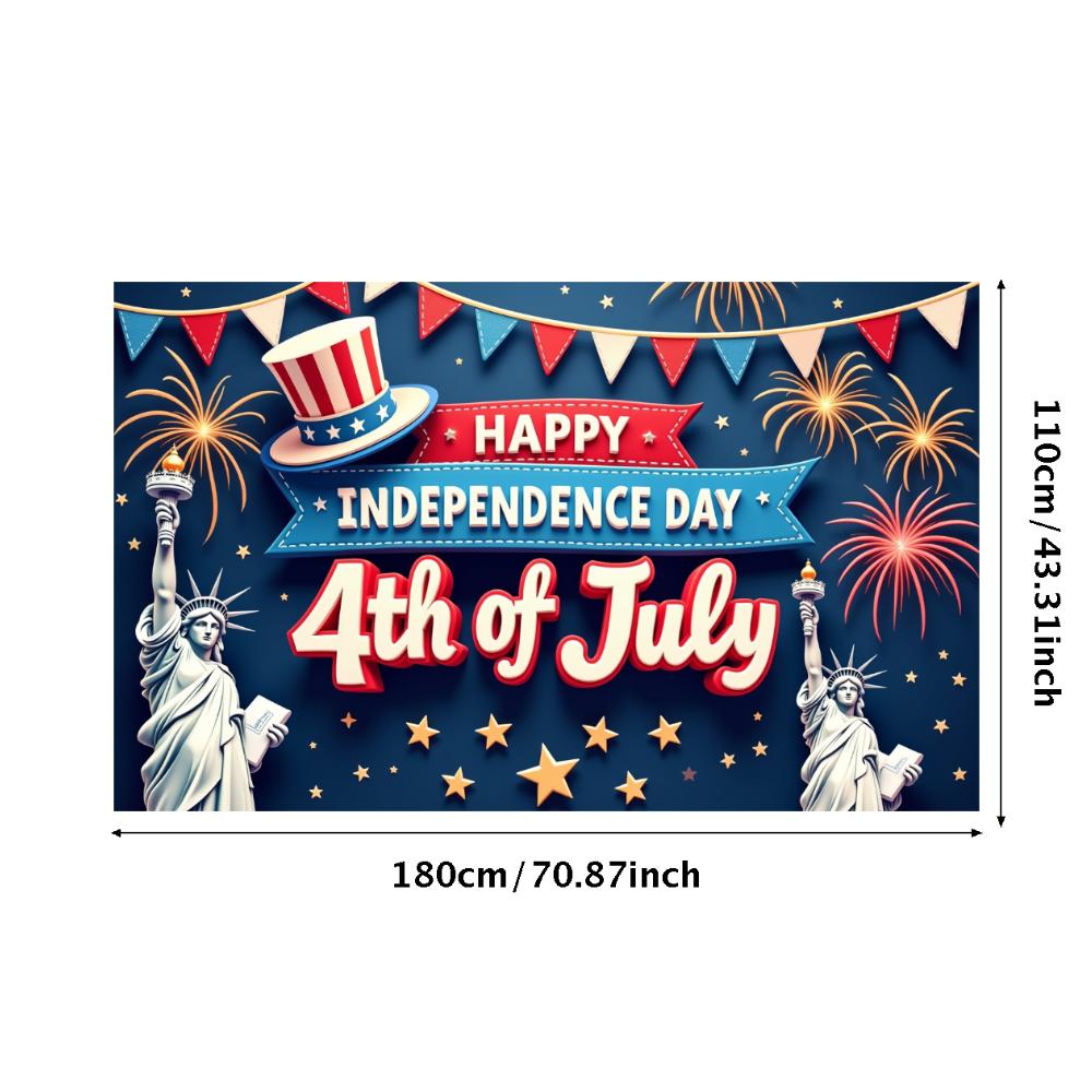 Polyester Material Fireworks Banner Bunting Decor Event Decor Colorful Print Statue of Liberty Independence Day Banner