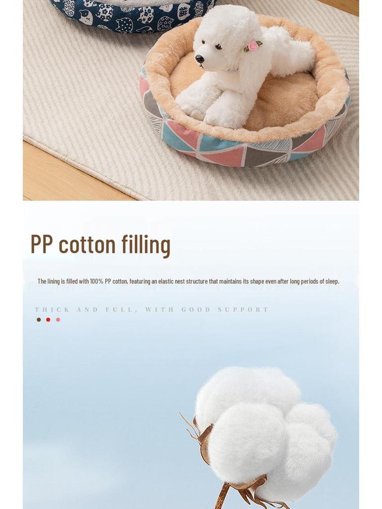 All-Season Cotton Linen Pet Bed - Round Cushion Nest for Cats & Dogs