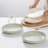 Milky White & Green Ceramic Deep Soup Plate, Microwaveable - Creative Round Tableware.