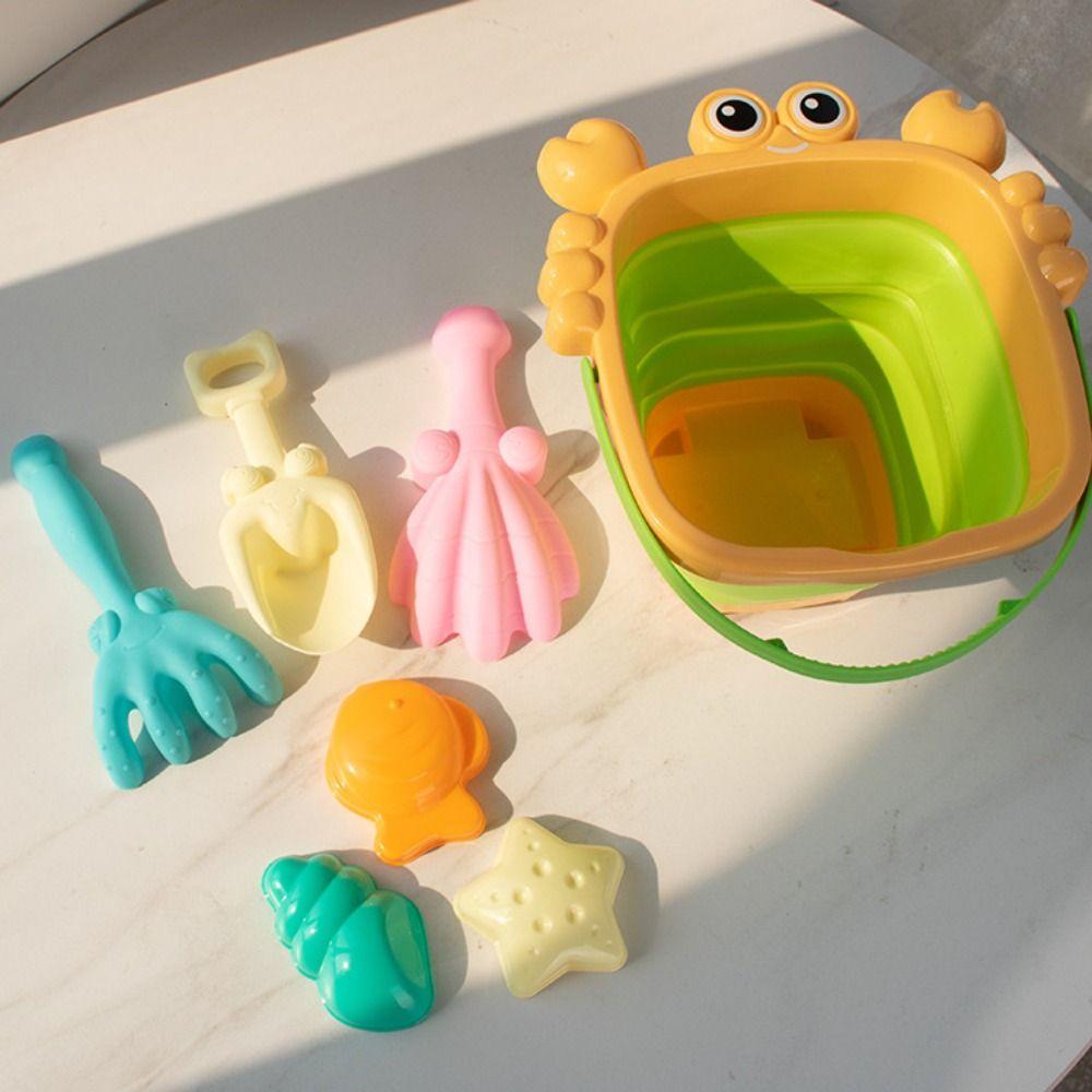 4pcs/Set With Bucket Folding Bucket Beach Toys Parent-Child Summer Beach Toys  Children Kids
