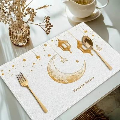 1/4pcs Ramadan Kareem Linen Placemat Table Ornaments 2025 Muslim Islamic Party Supplies Eid Mubarak Home Decoration Gift Favors