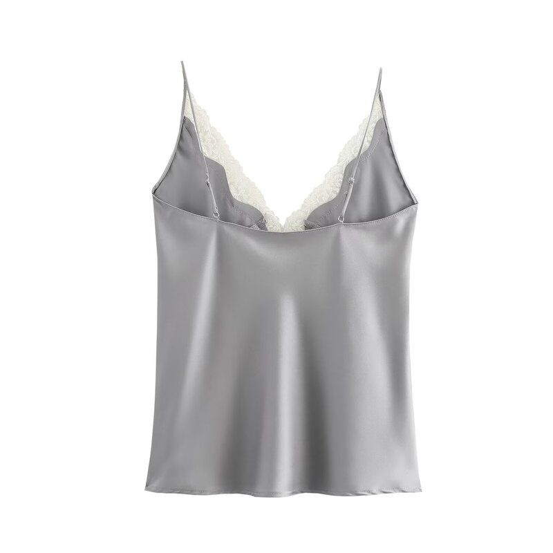 Fashion Style 2024 New Fall Women's Clothing Easy Matching Sling Lace Decorative Silk Satin Texture Tops 1067261