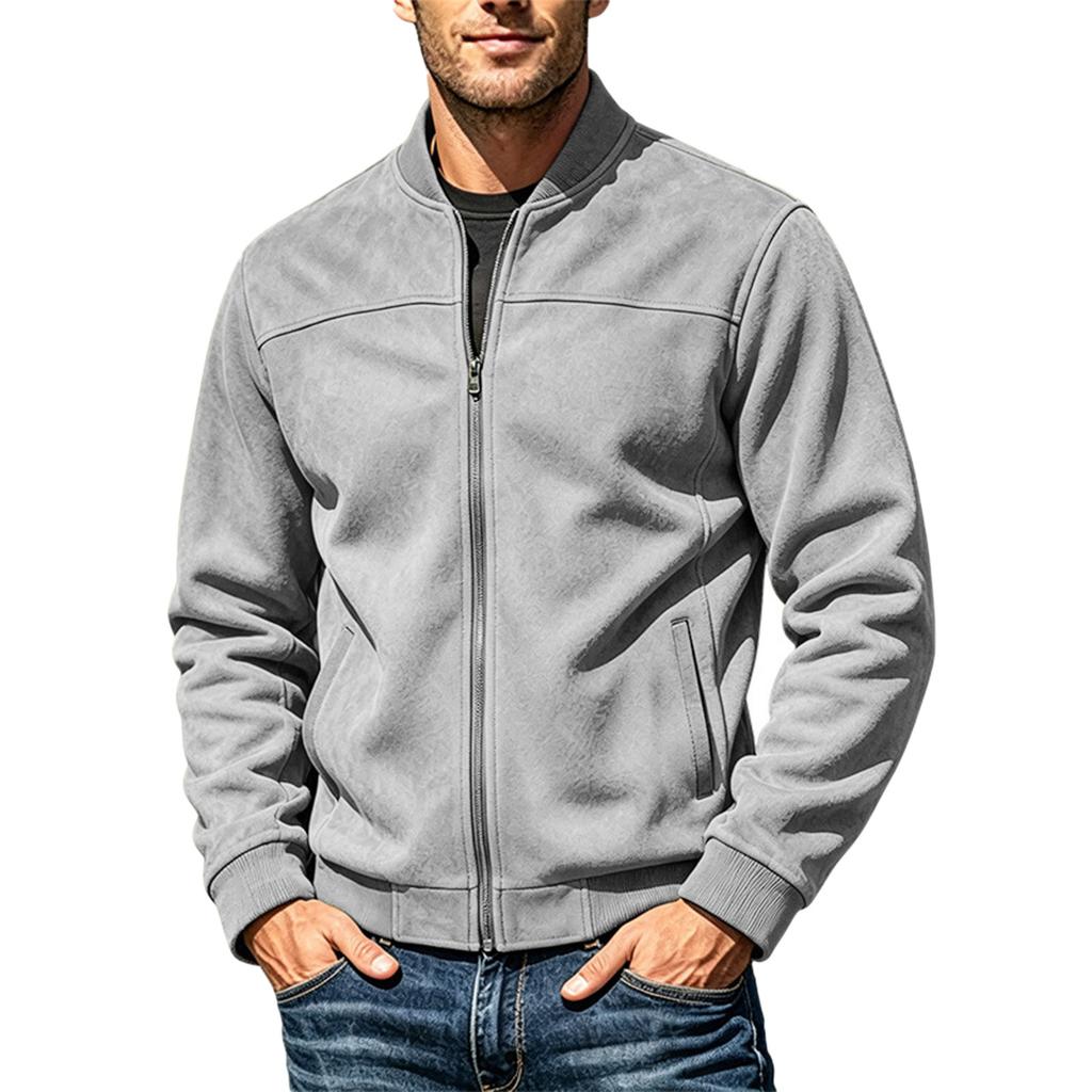 Men's Baseball Jacket Long Sleeve Zip-Up, Casual Fashion Coat for Fall and Winter
