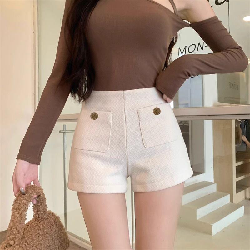 Women's Temperament White Tweed High Waist Wide Leg Pants - Petite Slimming Bootcut for Autumn/Winter