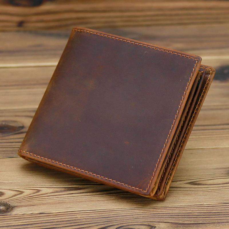 

Мужской кожаный кошелек Crazy Horse в стиле ретро, ​​кошелек для кредитных карт, сумка для водительских прав, удостоверения личности, сумка для монет на молнии с функцией защиты от кражи RIFD коричневый