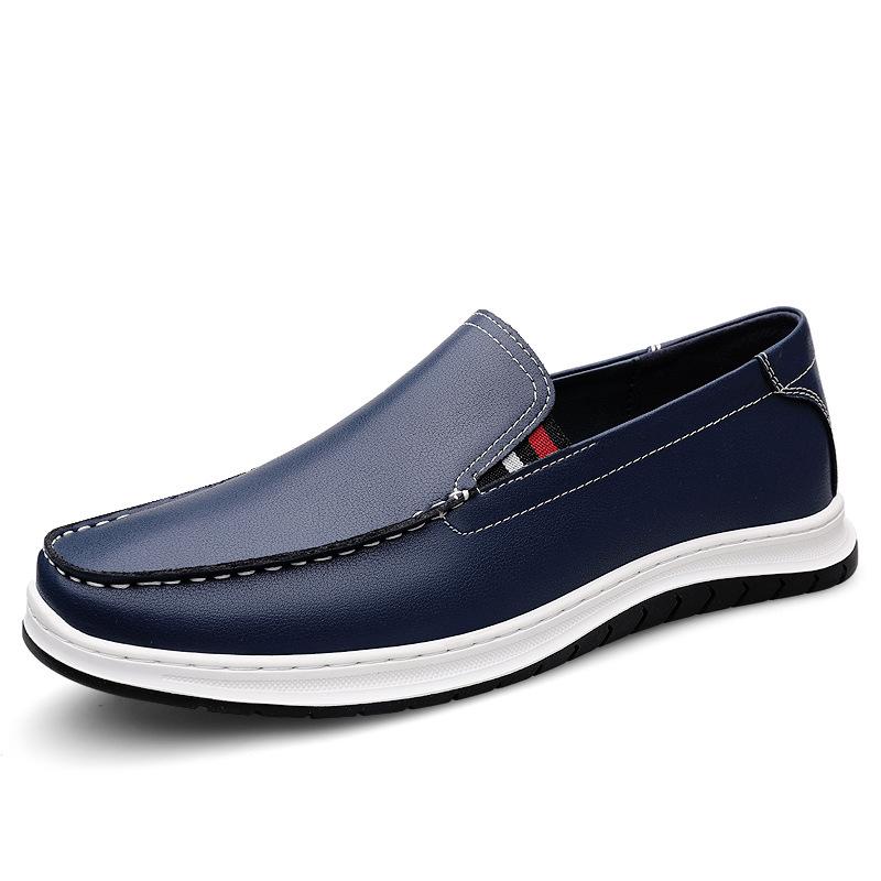 

Men s shoes spring and summer men s loafers handmade casual leather shoes cover feet one pedal lazy shoes foreign trade leather shoes men 44 синий