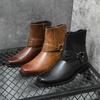 Modne męskie skórzane buty typu Chelsea z klamrą, buty męskie, czarne, kowbojskie buty w stylu western, zamek błyskawiczny, brązowe, motocyklowe skórzane buty