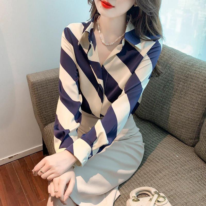 Chic 2024 European Style Chiffon Long-Sleeve Women s Shirt Extra Small синий