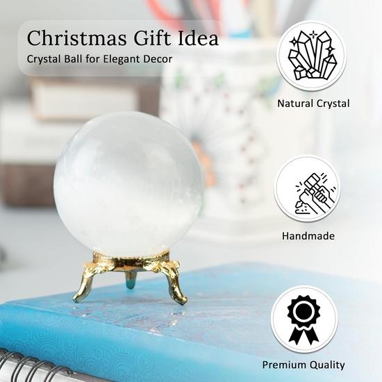 Crocon 55mm Selenite Stone sphere Ball with Metal Stand 1400+ Carats Gemstone Ball Healing Sphere Sculpture Figurine Photography Crystal Sphere